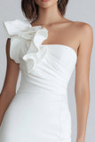 Ivory One Shoulder Satin Short Tight Graduation Dress