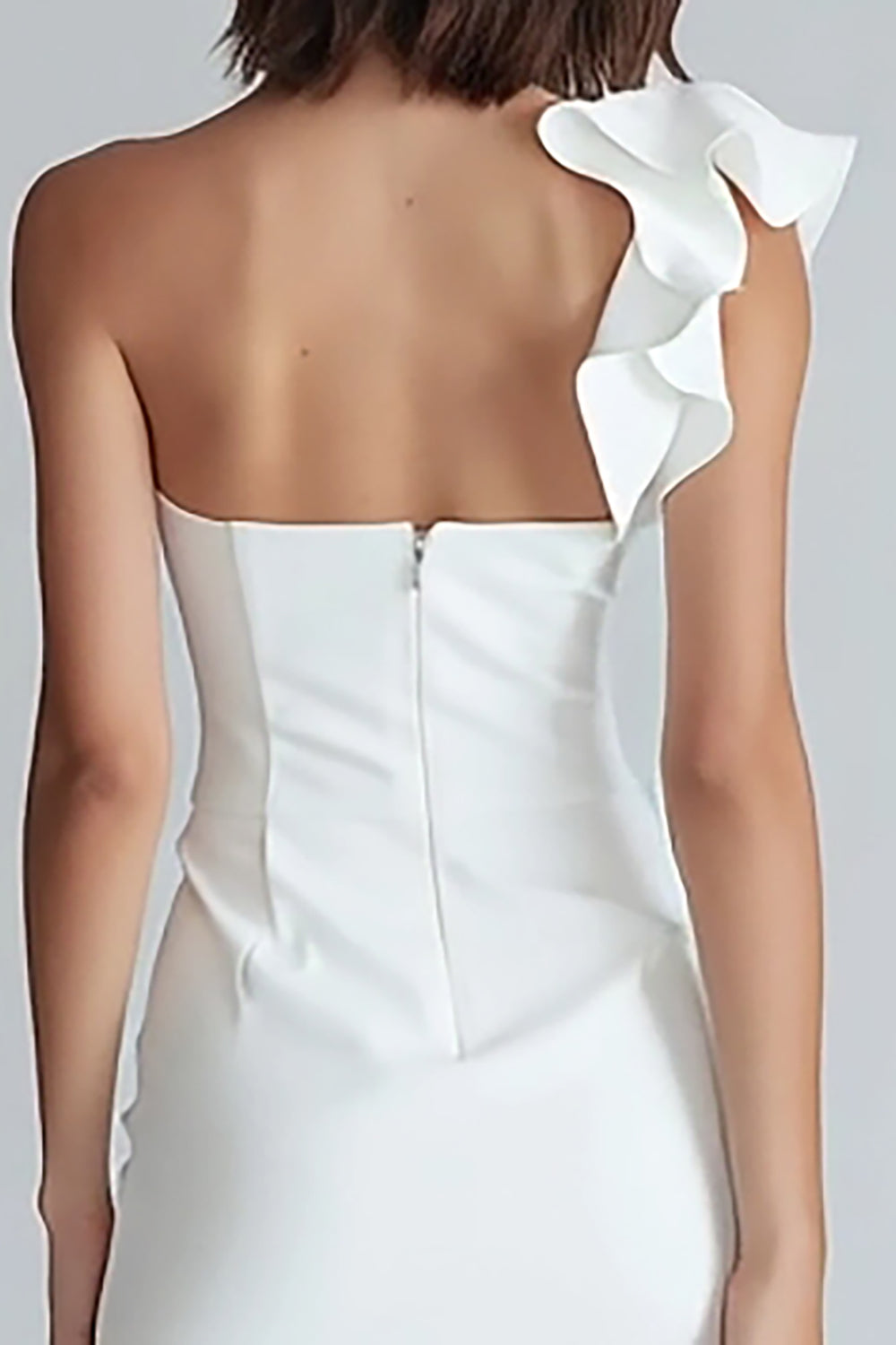 Ivory One Shoulder Satin Short Tight Graduation Dress