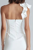 Ivory One Shoulder Satin Short Tight Graduation Dress