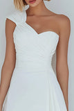 Ivory One Shoulder Satin Ruched Short A-Line Graduation Dress
