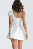 Simple Ivory Satin One Shoulder Short A-Line Graduation Dress