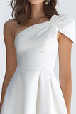 Simple Ivory Satin One Shoulder Short A-Line Graduation Dress