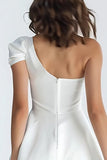 Simple Ivory Satin One Shoulder Short A-Line Graduation Dress
