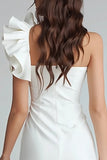 Ivory Satin One Shoulder Short Tight Graduation Dress with Ruffles