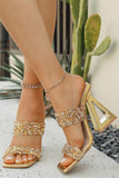 Sparkly Golden Double Strap Chunky Heel Sandals