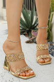 Sparkly Golden Double Strap Chunky Heel Sandals