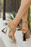 Sparkly Golden Double Strap Chunky Heel Sandals