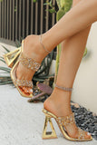 Sparkly Golden Double Strap Chunky Heel Sandals