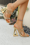 Sparkly Golden Double Strap Chunky Heel Sandals