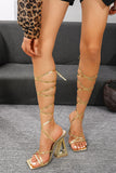 Golden Open Toe Strappy Gladiator Chunky High Heel Sandals
