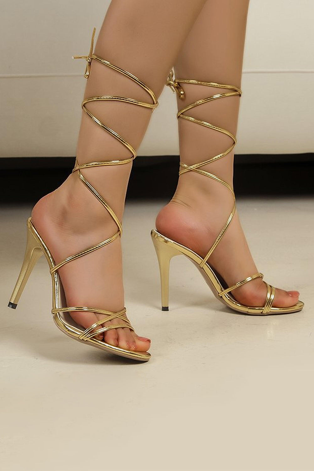 Golden Strappy Gladiator Stiletto High Heel Sandals
