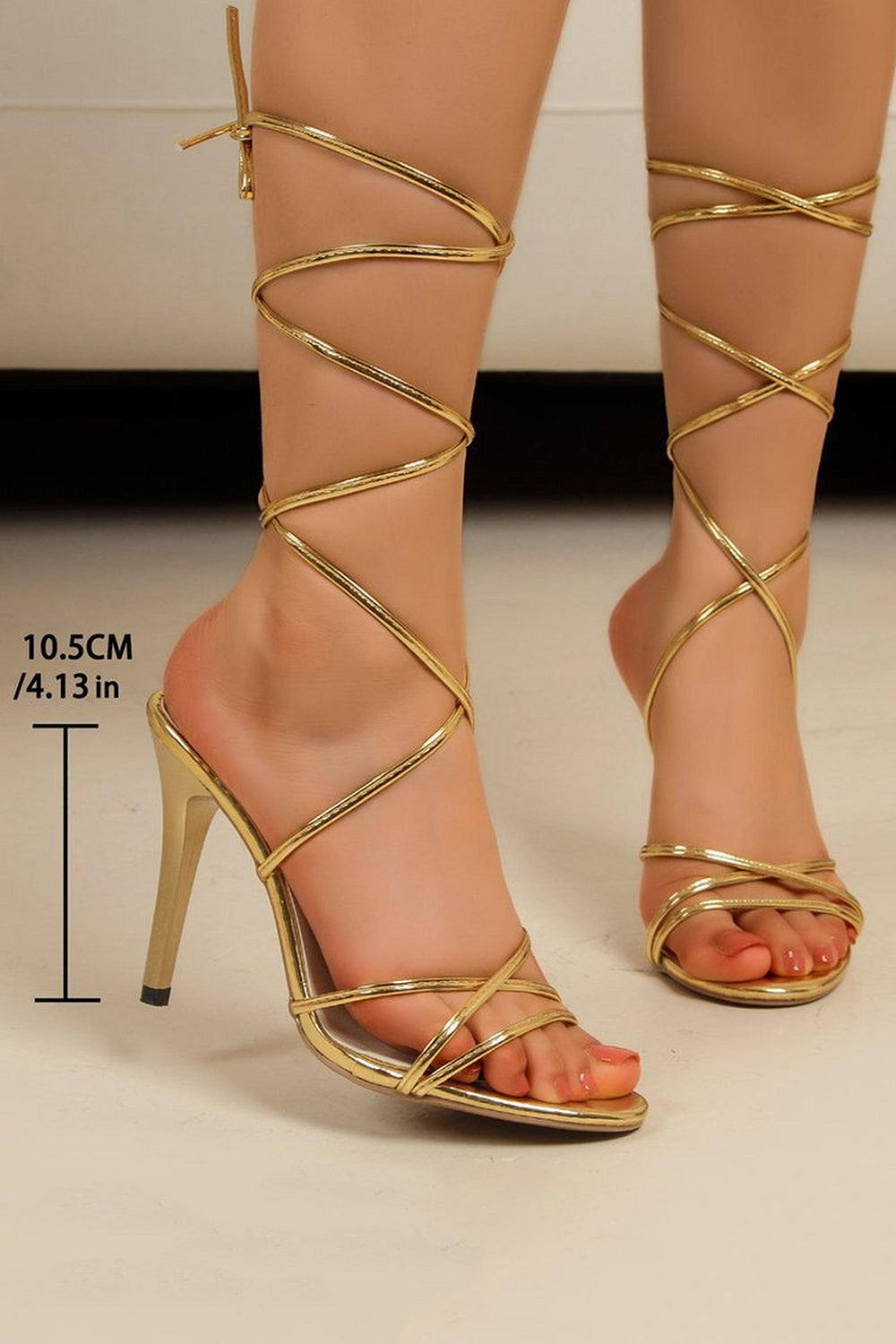 Golden Strappy Gladiator Stiletto High Heel Sandals