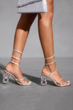 Sparkly Silver Open Toe Strappy Gladiator Stiletto High Heel Sandals
