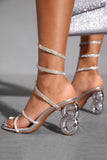 Sparkly Silver Open Toe Strappy Gladiator Stiletto High Heel Sandals