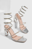 Sparkly Silver Open Toe Strappy Gladiator Stiletto High Heel Sandals