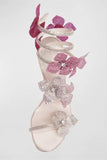 Glitter Beaded Flowers Pink Wrap Up Strappy Gladiator High Heeled Sandals