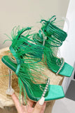 Fuchsia Strappy Gladiator Stiletto High Heel Sandals with Feather