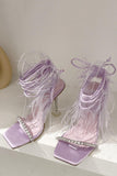 Fuchsia Strappy Gladiator Stiletto High Heel Sandals with Feather