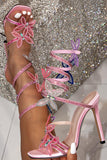 Sparkly Wrap Up Strappy Gladiator Stiletto High Heeled Sandals with Butterflies