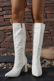 White Go Go Knee High Pointed Toe Chunky Heel Boots