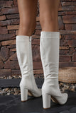 White Go Go Knee High Pointed Toe Chunky Heel Boots