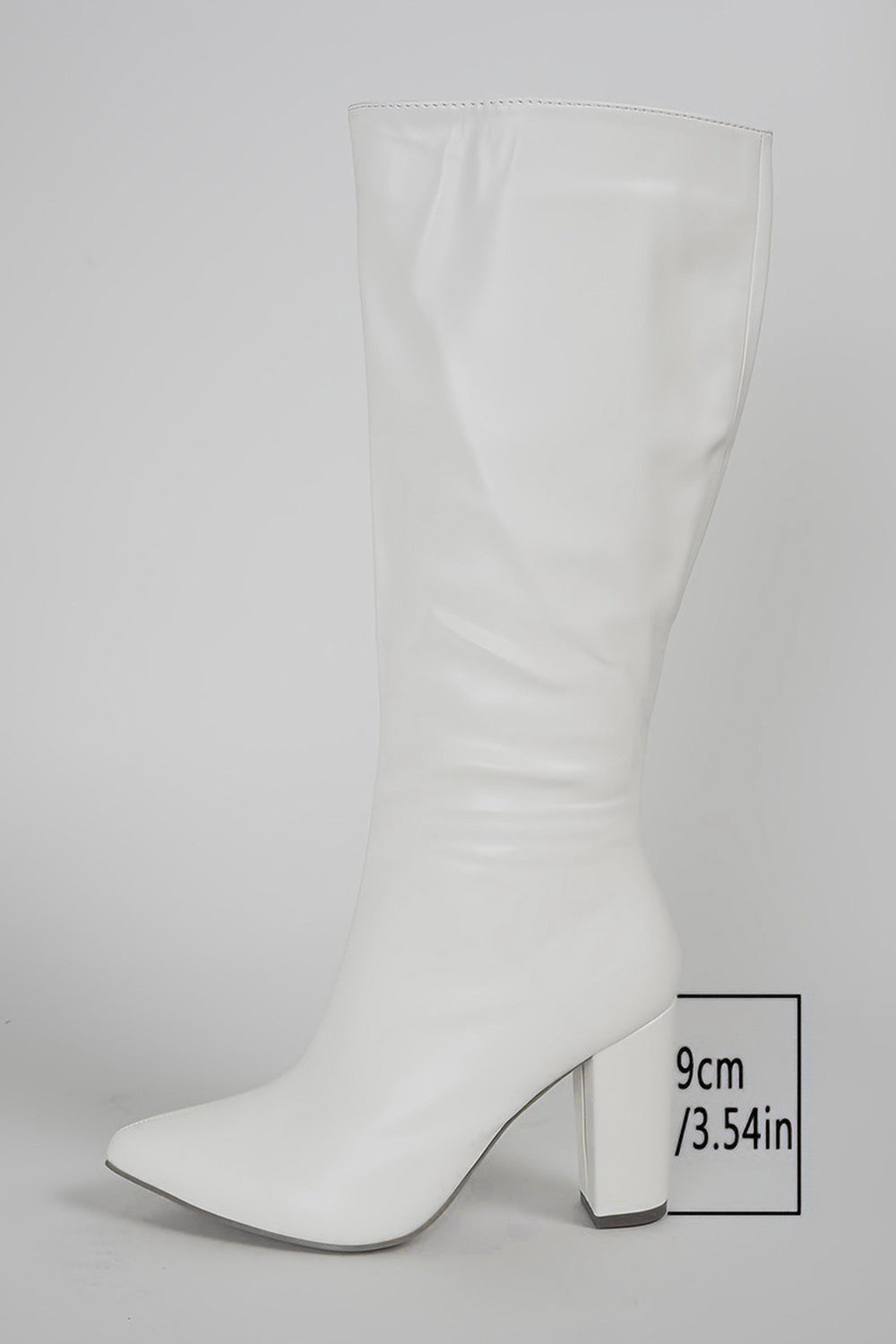 Zapakasa Women White Go Go Knee High Pointed Toe Chunky Heel