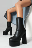 White Go Go Round Toe Chunky Platform Heeled Ankle Boots