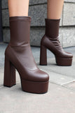 White Go Go Round Toe Chunky Platform Heeled Ankle Boots