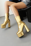 White Go Go Round Toe Chunky Platform Heeled Ankle Boots
