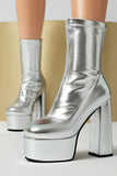 White Go Go Round Toe Chunky Platform Heeled Ankle Boots