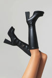 White Go Go Knee High Square Toe Chunky Platform Heel Boots