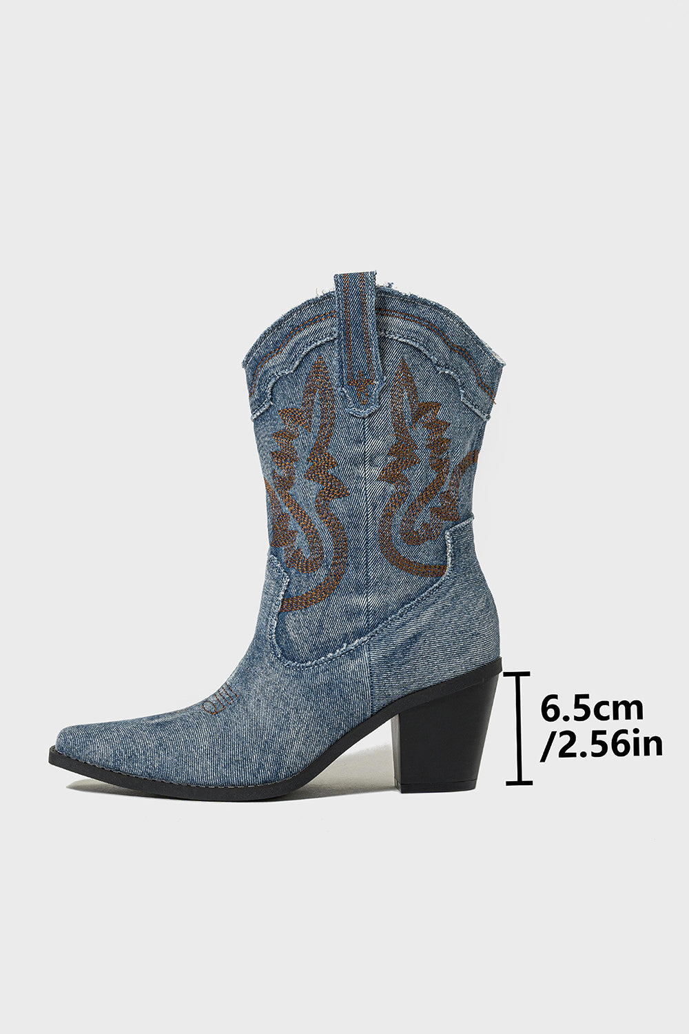 Dark Blue Embroidered Wide Calf Chunky Heel Western Cowgirl Boots