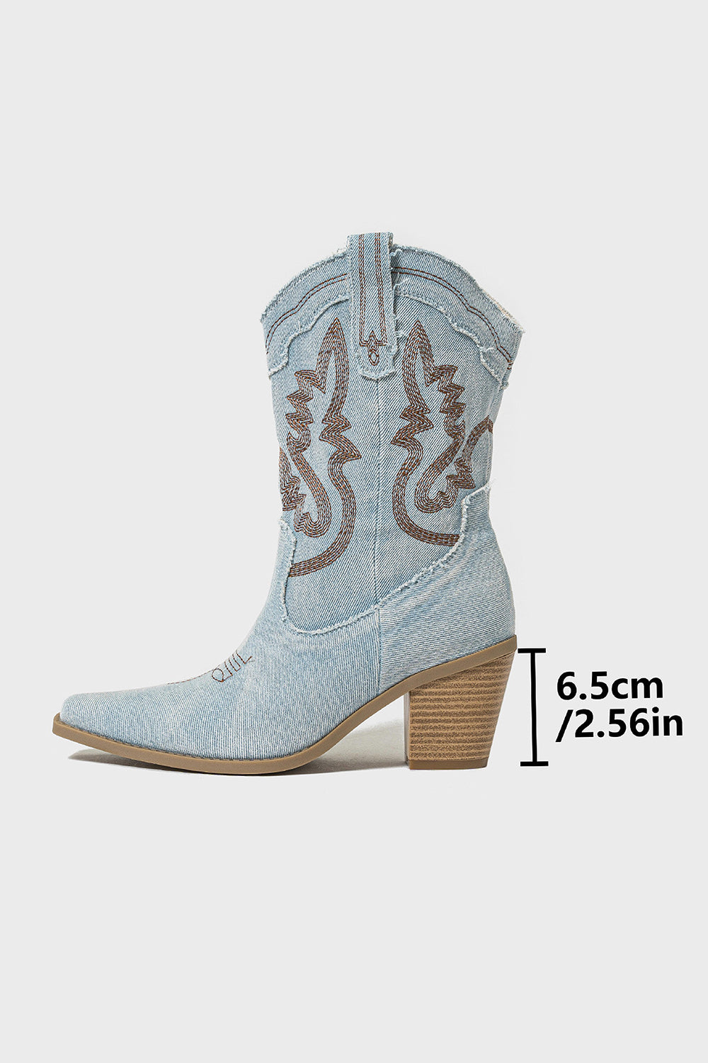 Dark Blue Embroidered Wide Calf Chunky Heel Western Cowgirl Boots