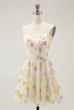 Sparkly Apricot Floral A Line Short Homecoming Dress with Sequins