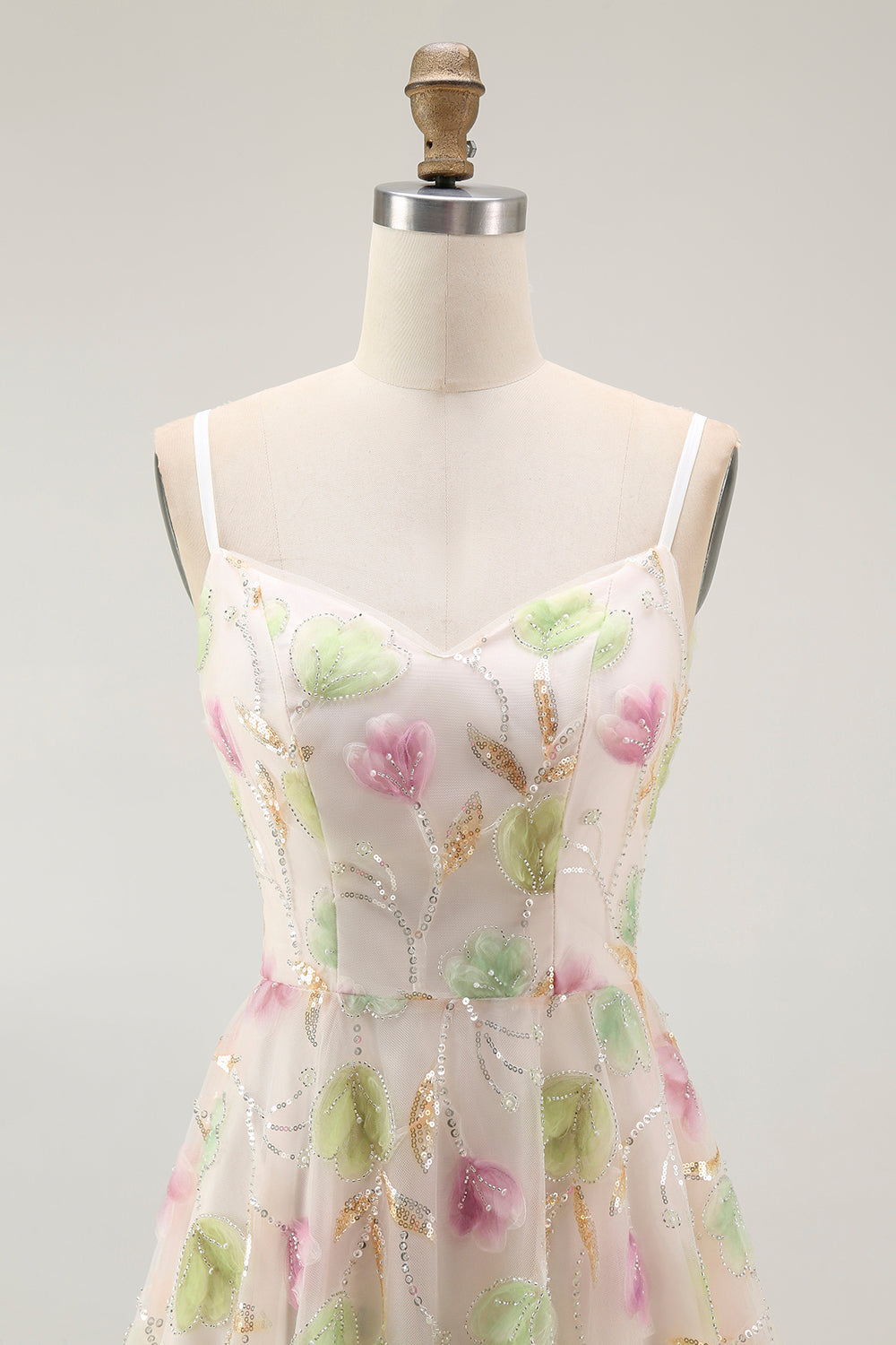 Sparkly Apricot Floral A Line Short Homecoming Dress with Sequins