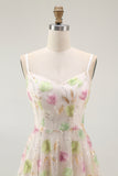 Sparkly Apricot Floral A Line Short Homecoming Dress with Sequins