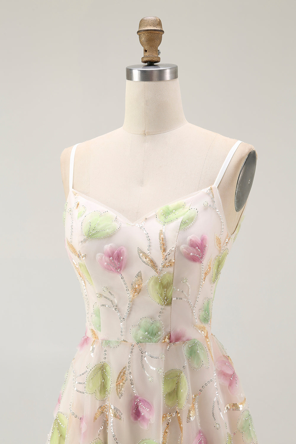 Sparkly Apricot Floral A Line Short Homecoming Dress with Sequins