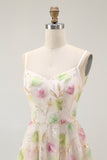 Sparkly Apricot Floral A Line Short Homecoming Dress with Sequins