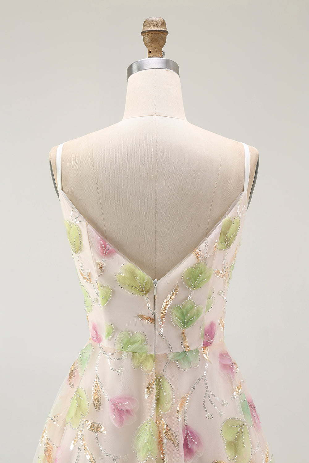 Sparkly Apricot Floral A Line Short Homecoming Dress with Sequins