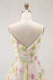 Sparkly Apricot Floral A Line Short Homecoming Dress with Sequins