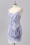 Sparkly Lilac Tight Spaghetti Straps Short Homecoming Dress with Beading