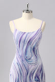 Sparkly Lilac Tight Spaghetti Straps Short Homecoming Dress with Beading