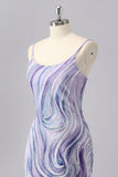 Sparkly Lilac Tight Spaghetti Straps Short Homecoming Dress with Beading