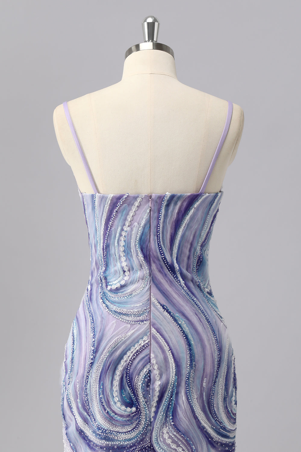 Sparkly Lilac Tight Spaghetti Straps Short Homecoming Dress with Beading
