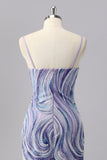Sparkly Lilac Tight Spaghetti Straps Short Homecoming Dress with Beading