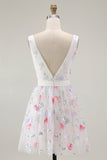Sparkly White V-Neck A Line Short Homecoming Dress with Sequins