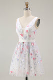 Sparkly White V-Neck A Line Short Homecoming Dress with Sequins