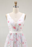Sparkly White V-Neck A Line Short Homecoming Dress with Sequins
