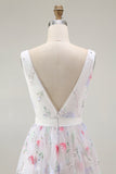 Sparkly White V-Neck A Line Short Homecoming Dress with Sequins