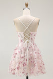 Sparkly Pink Floral A Line Short Homecoming Dress with Sequins